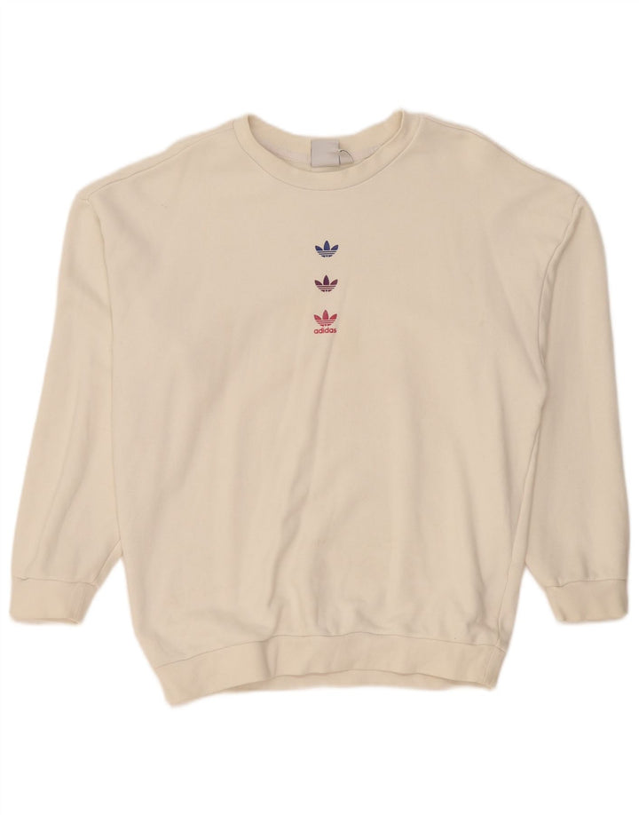 Adidas Womens Graphic Oversized Sweatshirt Jumper UK 10 Small Off White