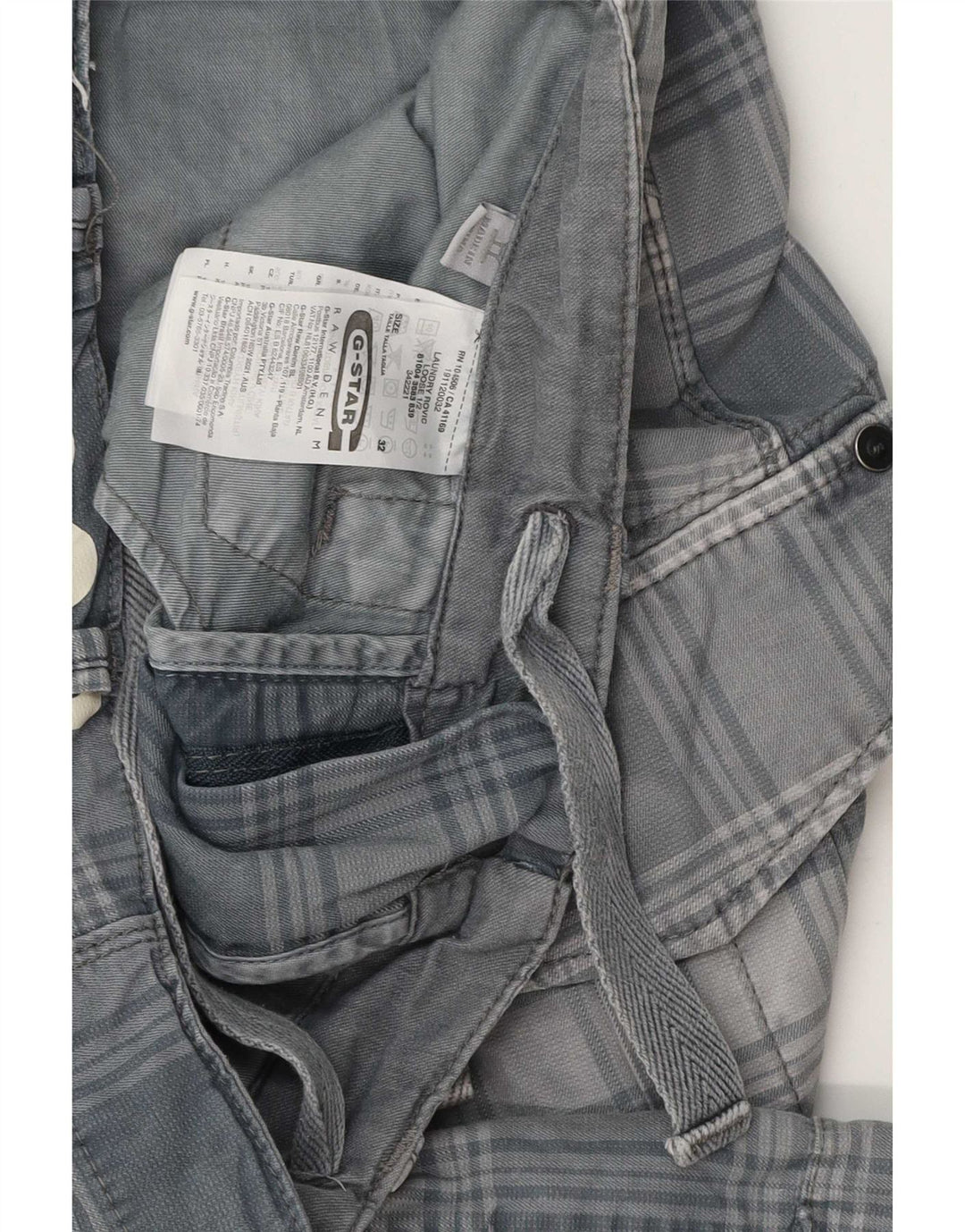 G-Star Mens Cargo Shorts W32 Medium Grey Plaid Cotton