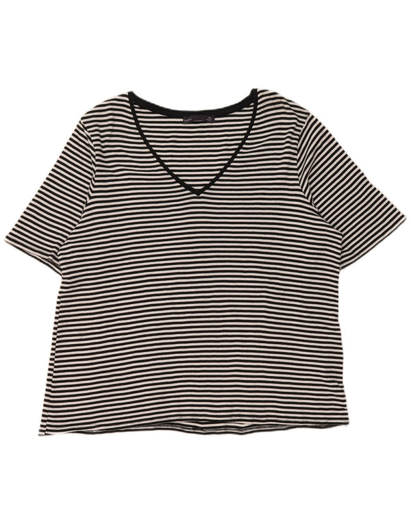 Marks & Spencer Womens T-Shirt Top UK 22 3XL Black Pinstripe Cotton