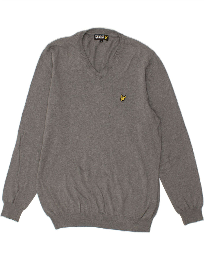 LYLE & SCOTT Mens V-Neck Jumper Sweater XL Grey Cotton Vintage Lyle & Scott and Second-Hand Lyle & Scott from Messina Hembry 