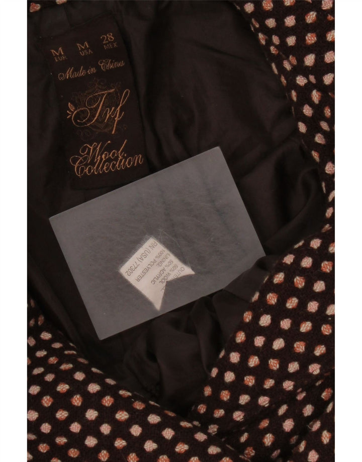 Vintage Womens Double Breasted Coat UK 12 Medium Brown Polka Dot Wool