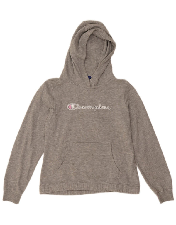 Champion Girls Graphic Hoodie Jumper 13-14 Years XL Grey Flecked Cotton