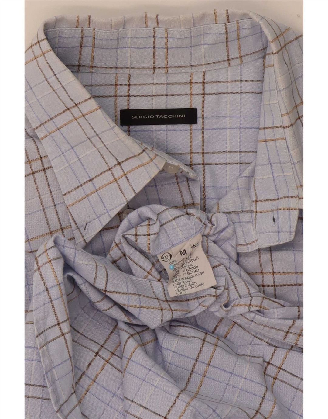 Sergio Tacchini Mens Shirt Medium Blue Check Cotton