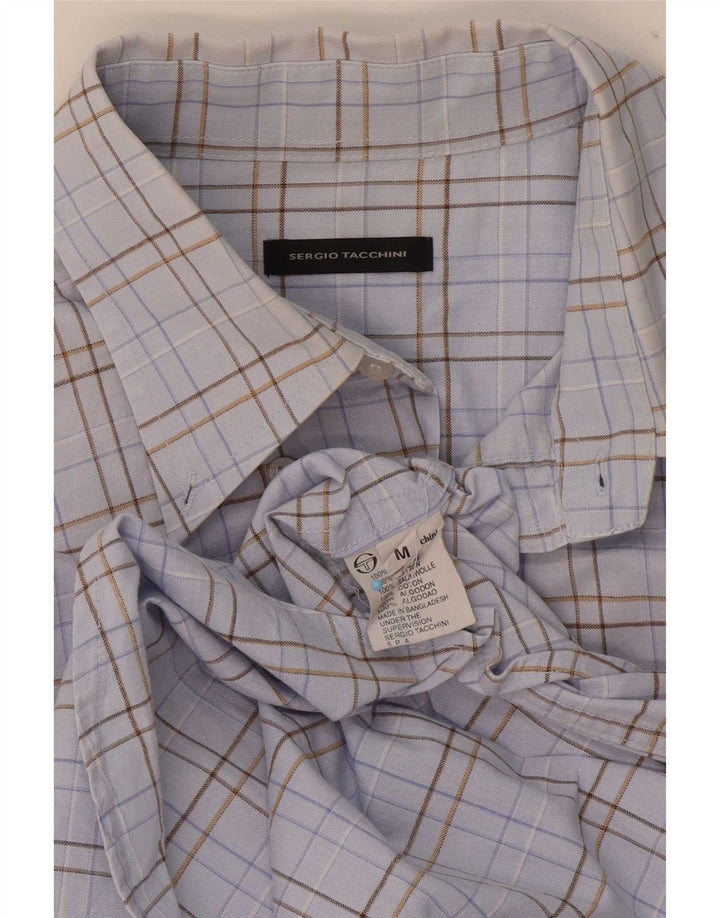 Sergio Tacchini Mens Shirt Medium Blue Check Cotton