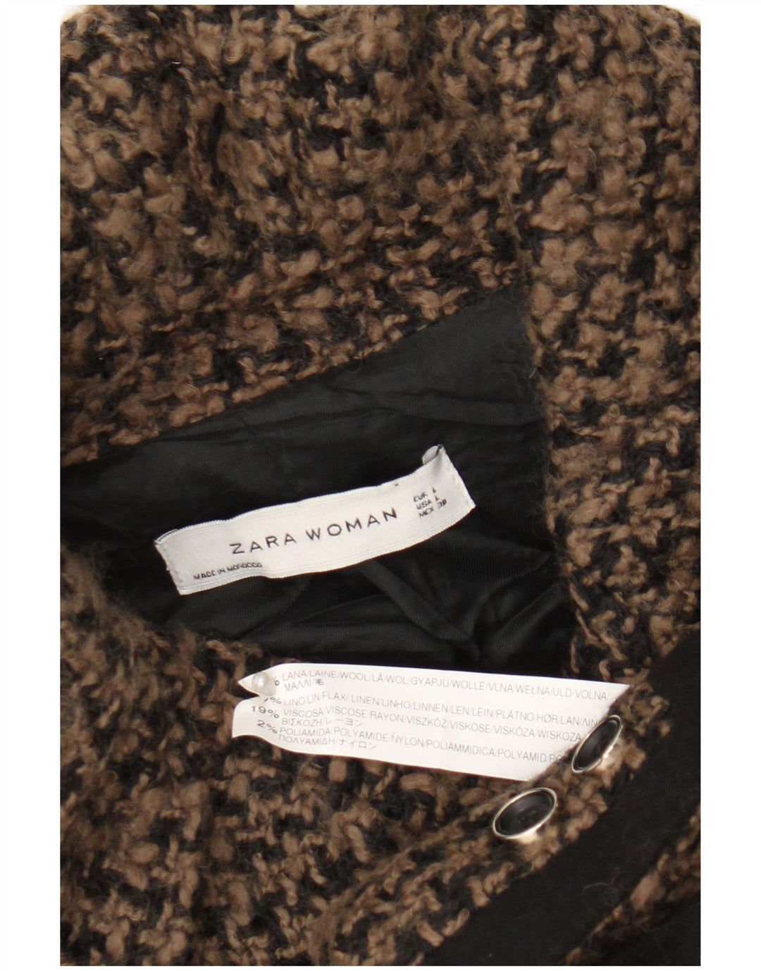 Zara Womens 4 Button Blazer Jacket UK 16 Large Brown Houndstooth Wool