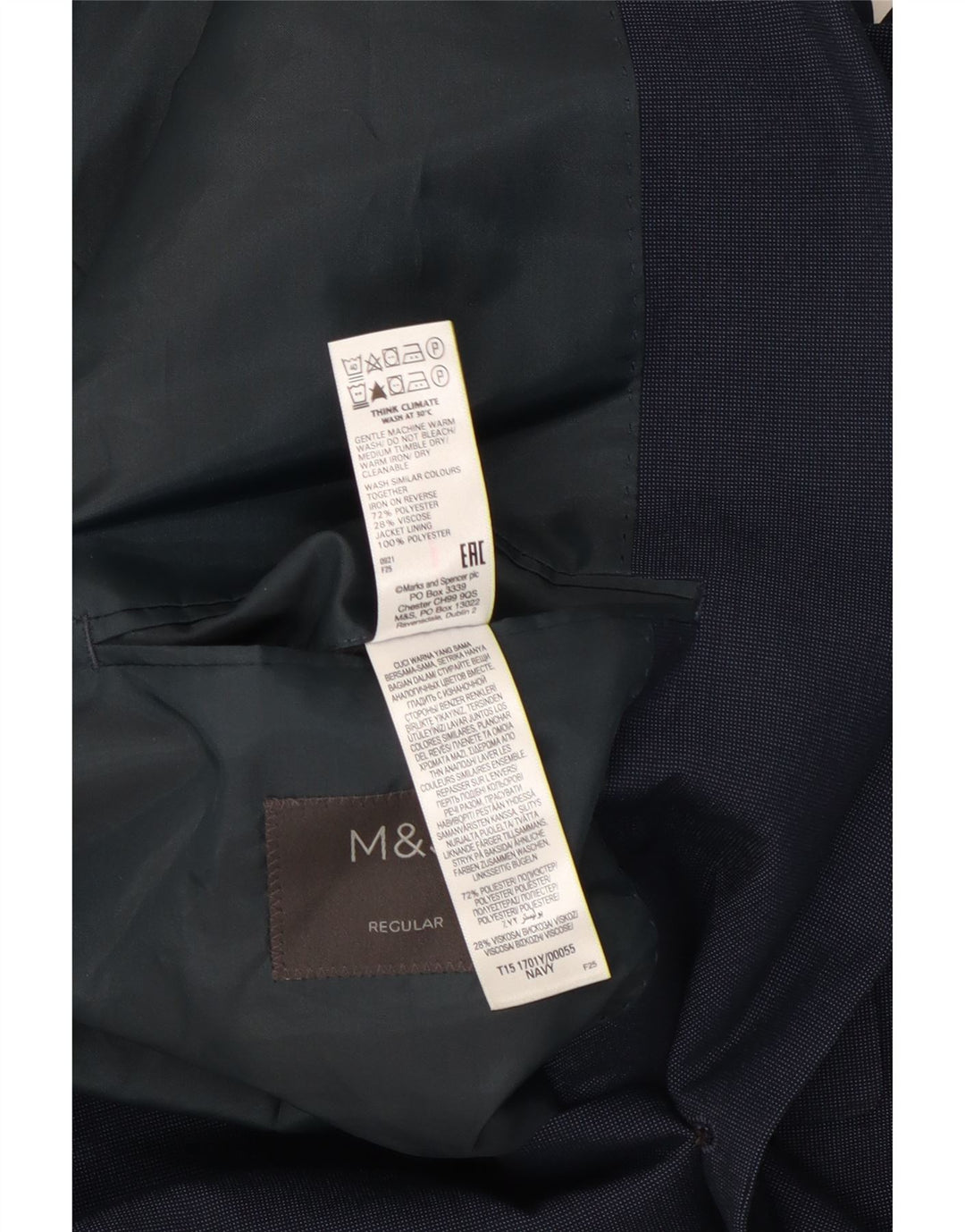 Marks & Spencer Mens 2 Button Blazer Jacket UK 46 XL Navy Blue Polyester