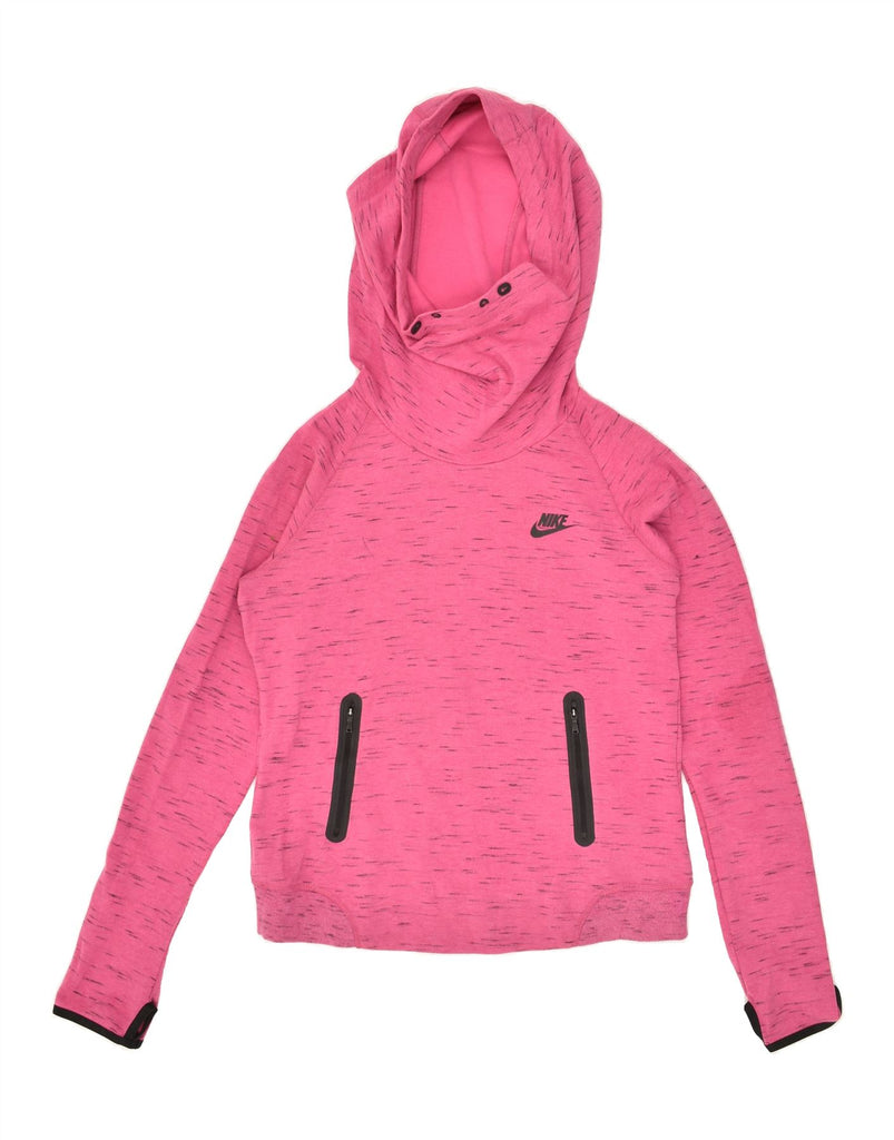 NIKE Womens Crop Hoodie Jumper UK 14 Medium Pink Flecked Cotton Vintage Nike and Second-Hand Nike from Messina Hembry 