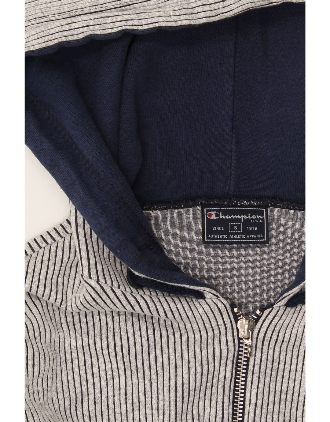 CHAMPION Womens Oversized Zip Hoodie Sweater UK 10 Small Grey Striped Vintage Champion and Second-Hand Champion from Messina Hembry 