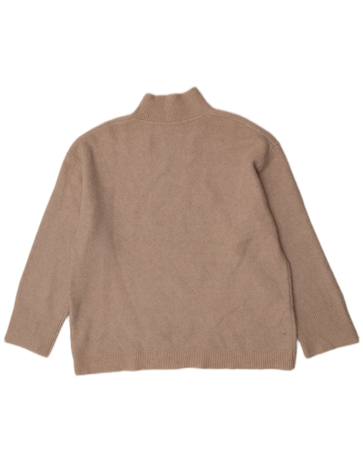Zara Womens Oversized Turtle Neck Jumper Sweater UK 16 Large Beige Acrylic