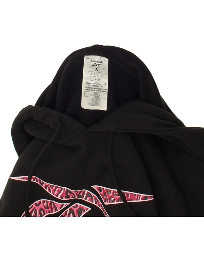 REEBOK Womens Graphic Hoodie Jumper UK 8/10 Small Black Cotton | Vintage Reebok | Thrift | Second-Hand Reebok | Used Clothing | Messina Hembry 