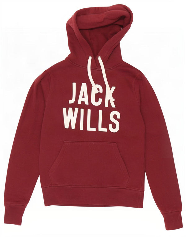 Jack Wills Womens Graphic Hoodie Jumper UK 8 Small Burgundy Cotton