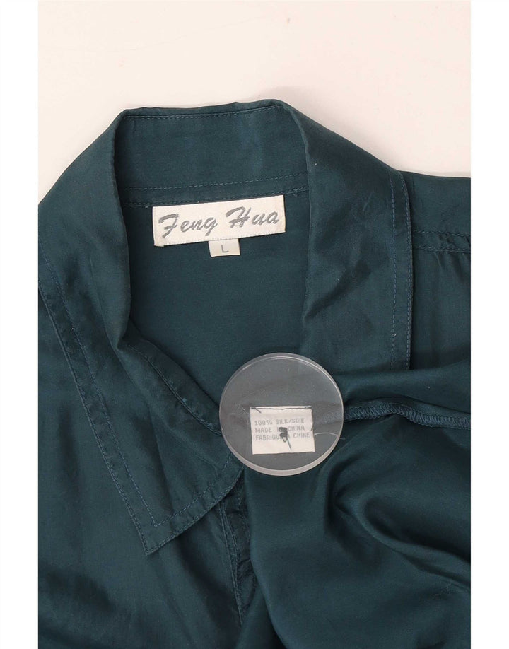 Vintage Mens Short Sleeve Shirt Large Green Silk