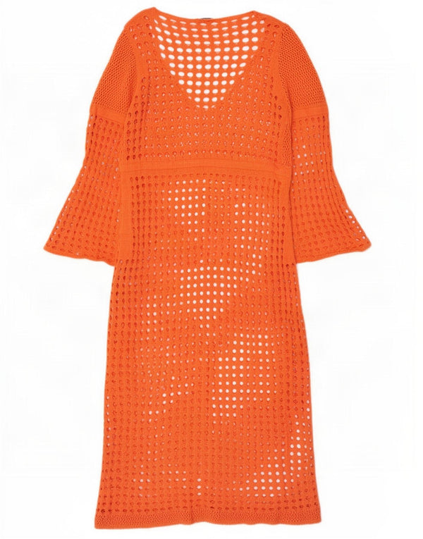 Zara Womens Oversized Crochet Jumper Dress UK 16 Large Orange