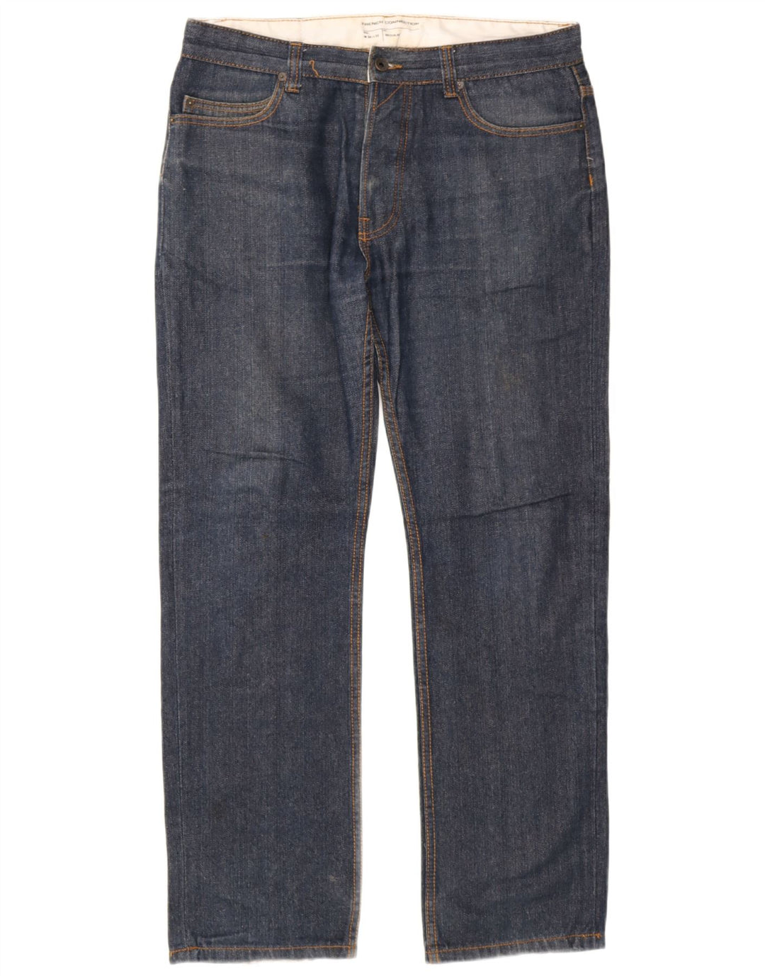 French Connection Mens Regular Straight Jeans W34 L32 Navy Blue Cotton