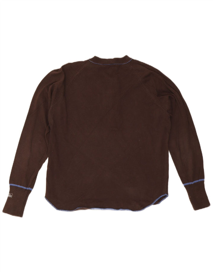 DIESEL Womens Button Neck Jumper Sweater UK 14 Medium Brown Cotton