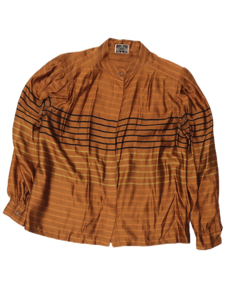 Vintage Womens Shirt Blouse UK 14 Large Brown Striped
