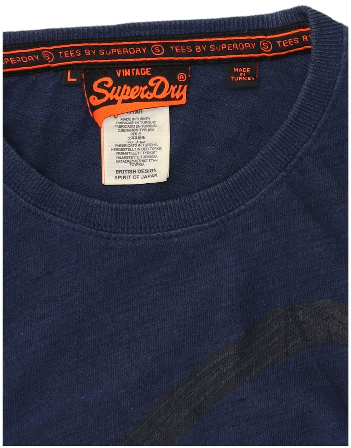 Superdry Mens Graphic T-Shirt Top Large Navy Blue Cotton