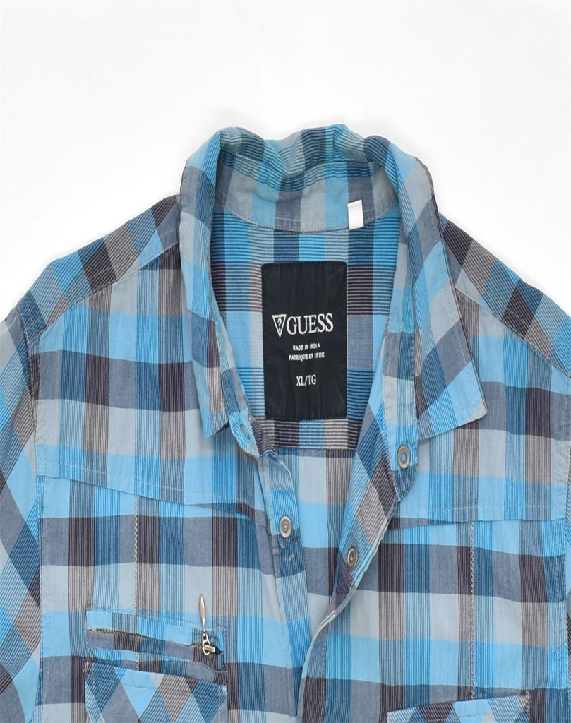 GUESS Mens Short Sleeve Shirt XL Blue Check Cotton | Vintage | Thrift | Second-Hand | Used Clothing | Messina Hembry 