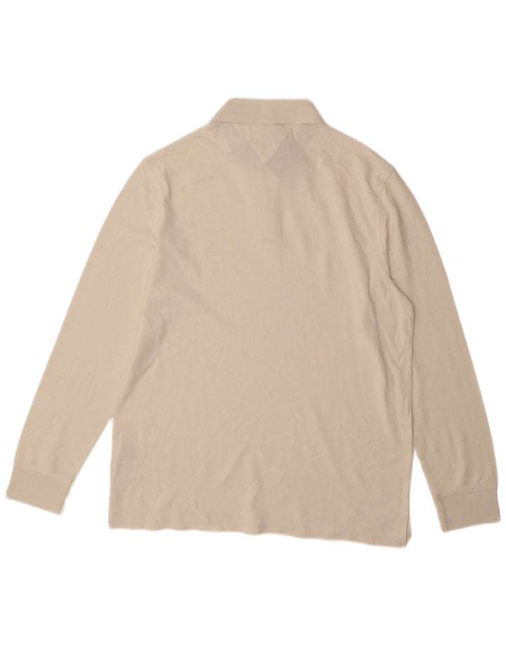 TOMMY HILFIGER Mens Regular Fit Long Sleeve Polo Shirt Large Off White