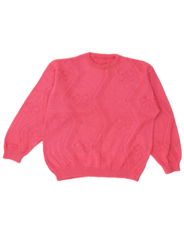 Vintage Womens Crew Neck Jumper Sweater UK 14 Medium Pink Cotton