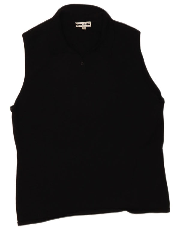 Vintage Womens Sleeveless Polo Shirt UK 14 Large Black Viscose