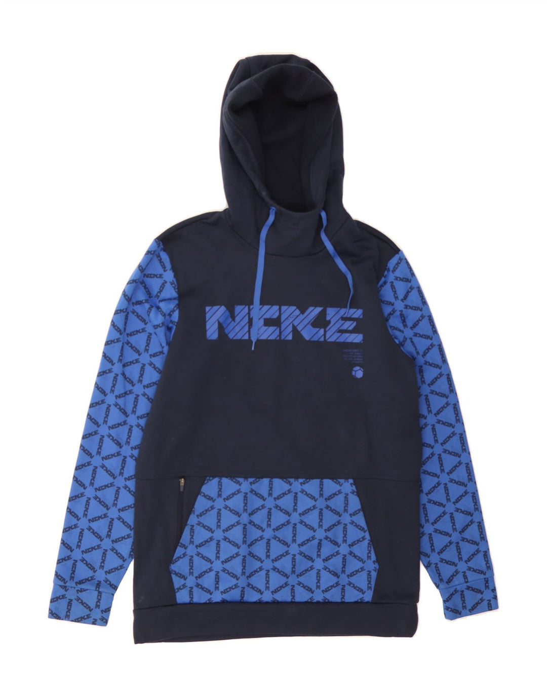 NIKE Mens Graphic Hoodie Jumper Small Navy Blue Colourblock Polyester Vintage Nike and Second-Hand Nike from Messina Hembry 