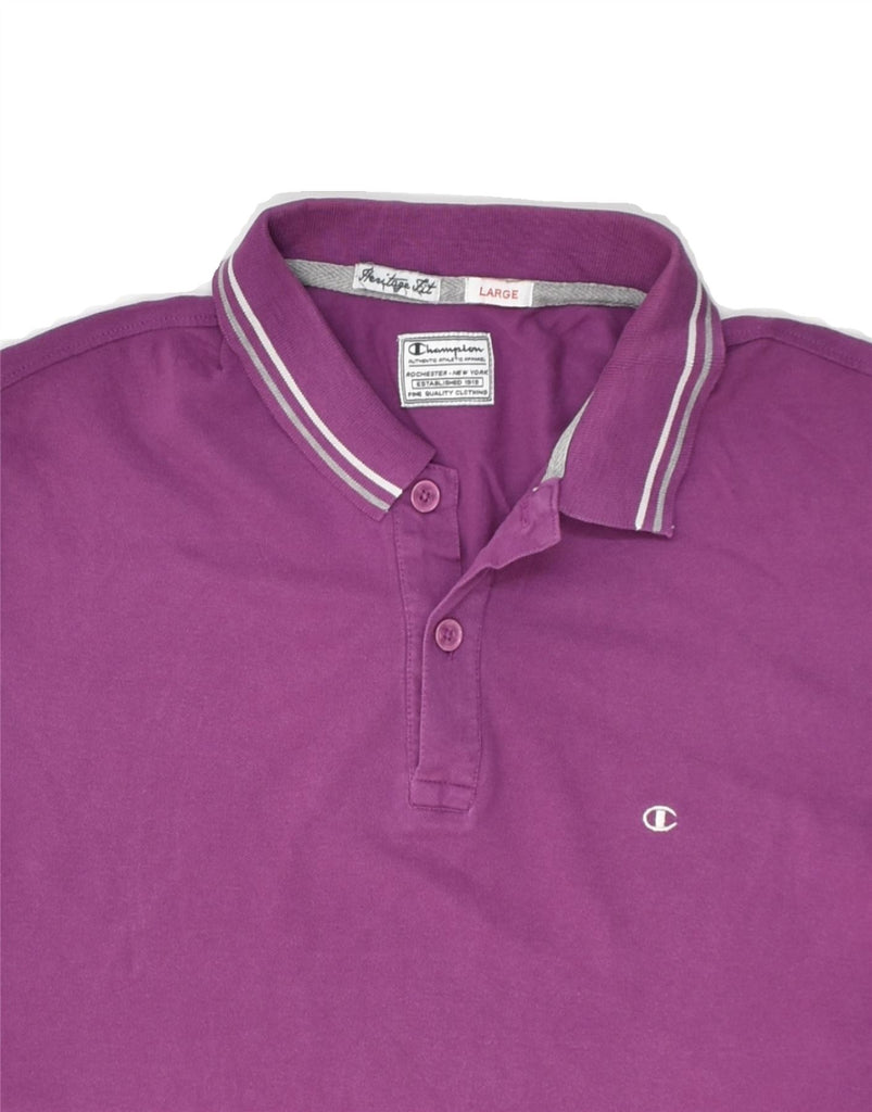 CHAMPION Mens Heritage Fit Polo Shirt Large Purple | Vintage Champion | Thrift | Second-Hand Champion | Used Clothing | Messina Hembry 