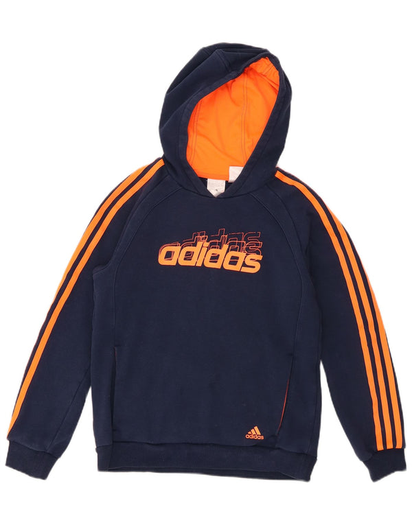 Adidas Boys Graphic Hoodie Jumper 11-12 Years Large Navy Blue Striped