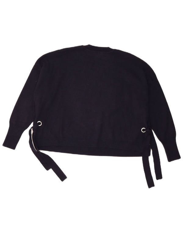 Whistles Womens Crop Crew Neck Jumper Sweater UK 10 Small Navy Blue