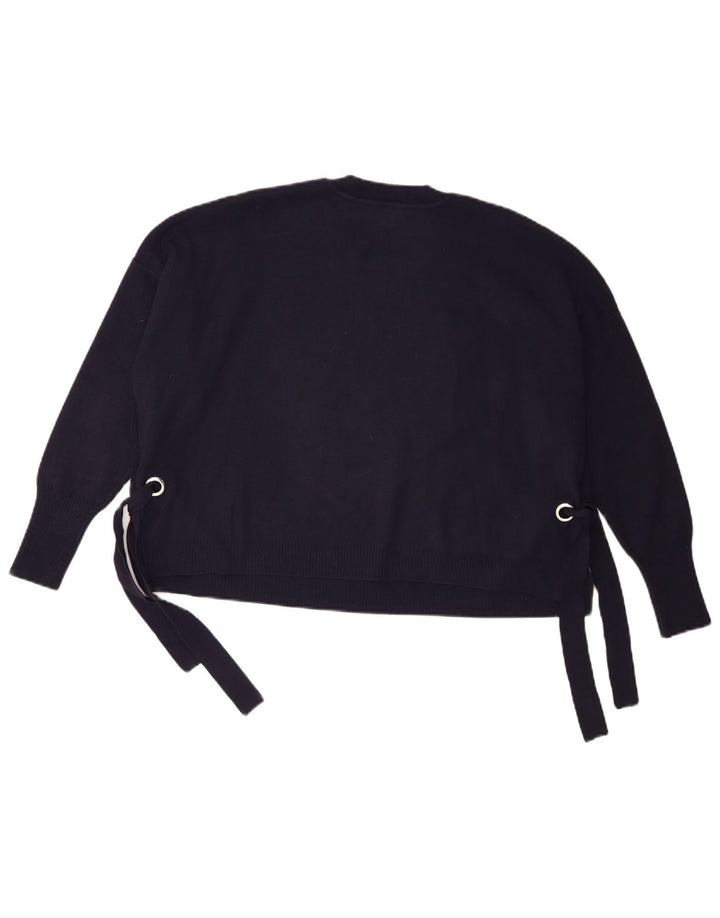 Whistles Womens Crop Crew Neck Jumper Sweater UK 10 Small Navy Blue