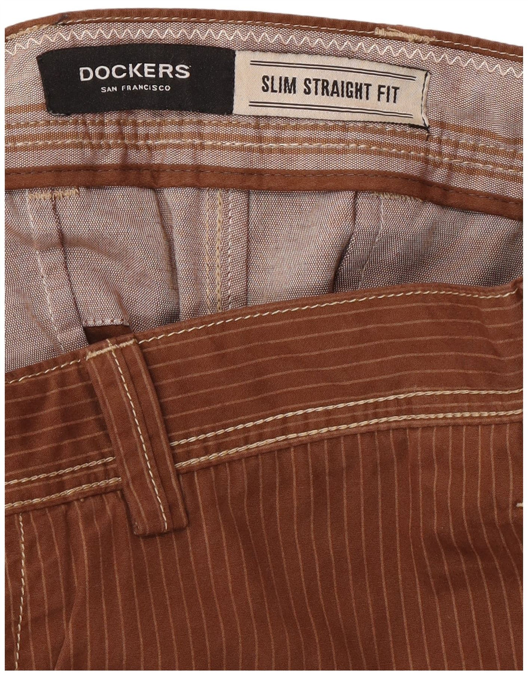 DOCKERS Mens Slim Fit Chino Trousers W34 L34 Brown Pinstripe Classic