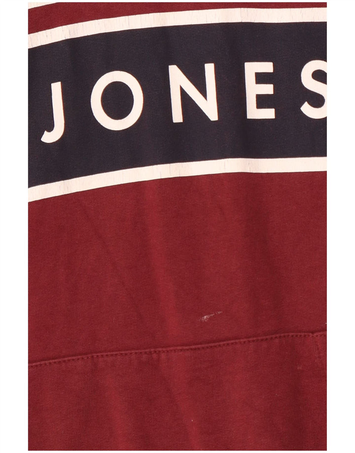 JACK & JONES Mens Core Graphic Hoodie Jumper Medium Burgundy Cotton