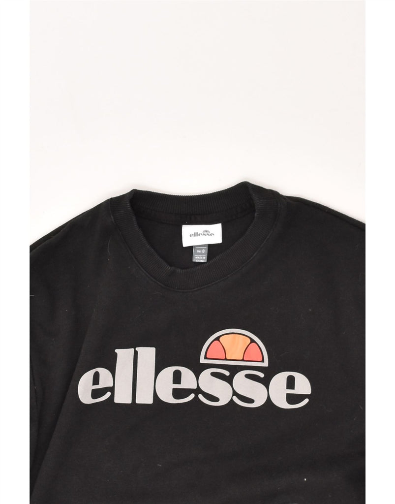 ELLESSE Womens Graphic Sweatshirt Jumper UK 8 Small Black Cotton | Vintage Ellesse | Thrift | Second-Hand Ellesse | Used Clothing | Messina Hembry 