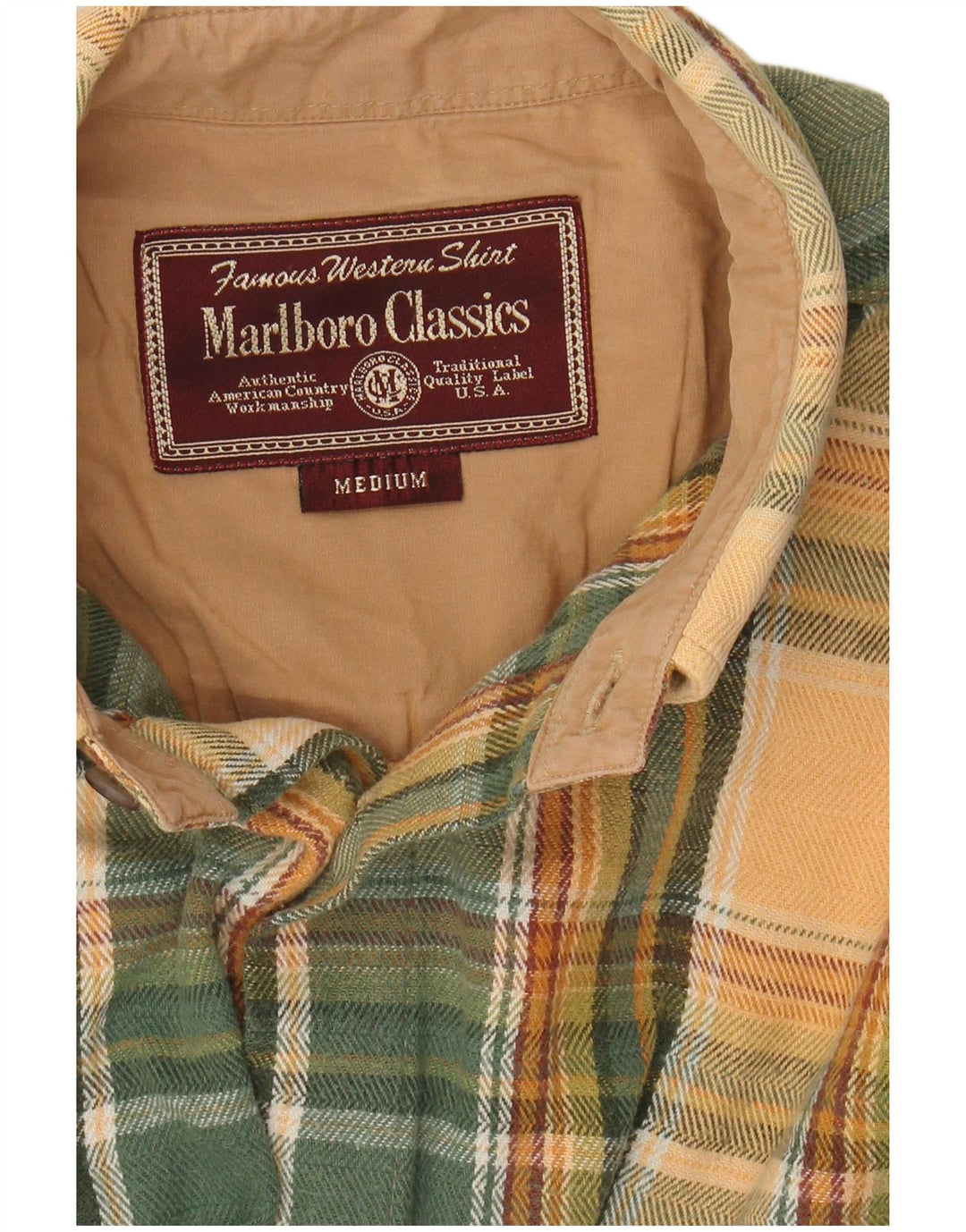 MARLBORO CLASSICS Mens Flannel Shirt Medium Green Check
