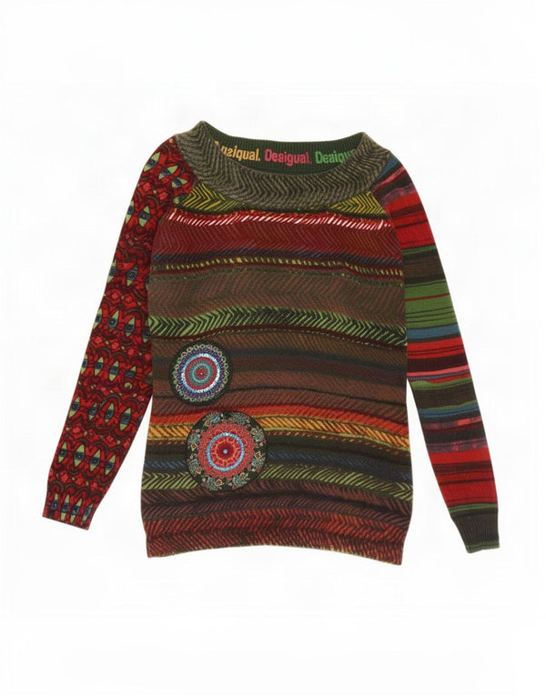 Desigual Womens Boat Neck Jumper Sweater EU 38 Medium Multicoloured Striped