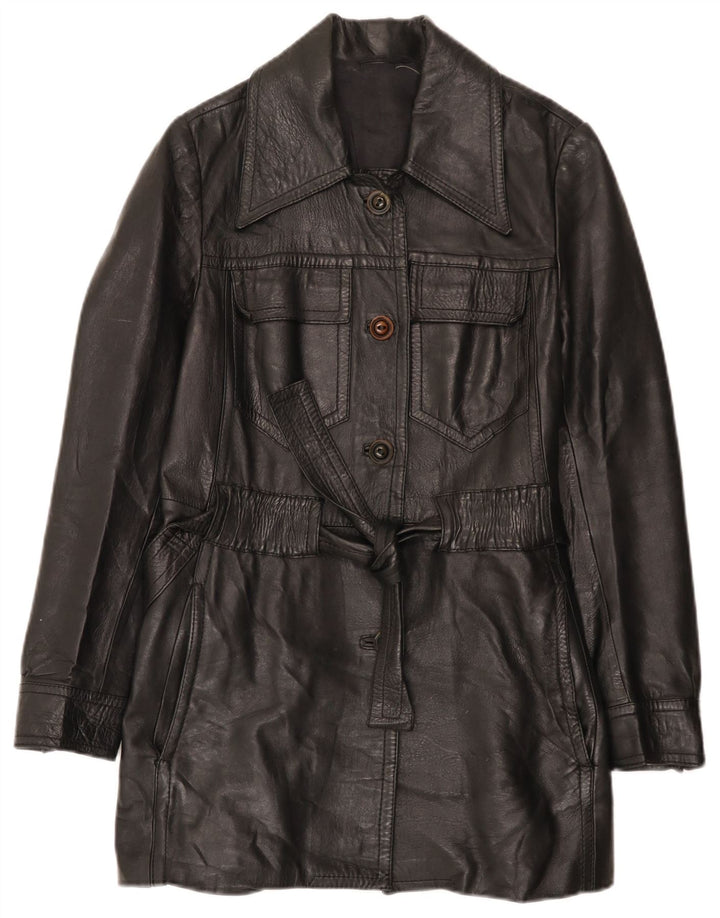 Vintage Womens Leather Coat UK 10 Small Black