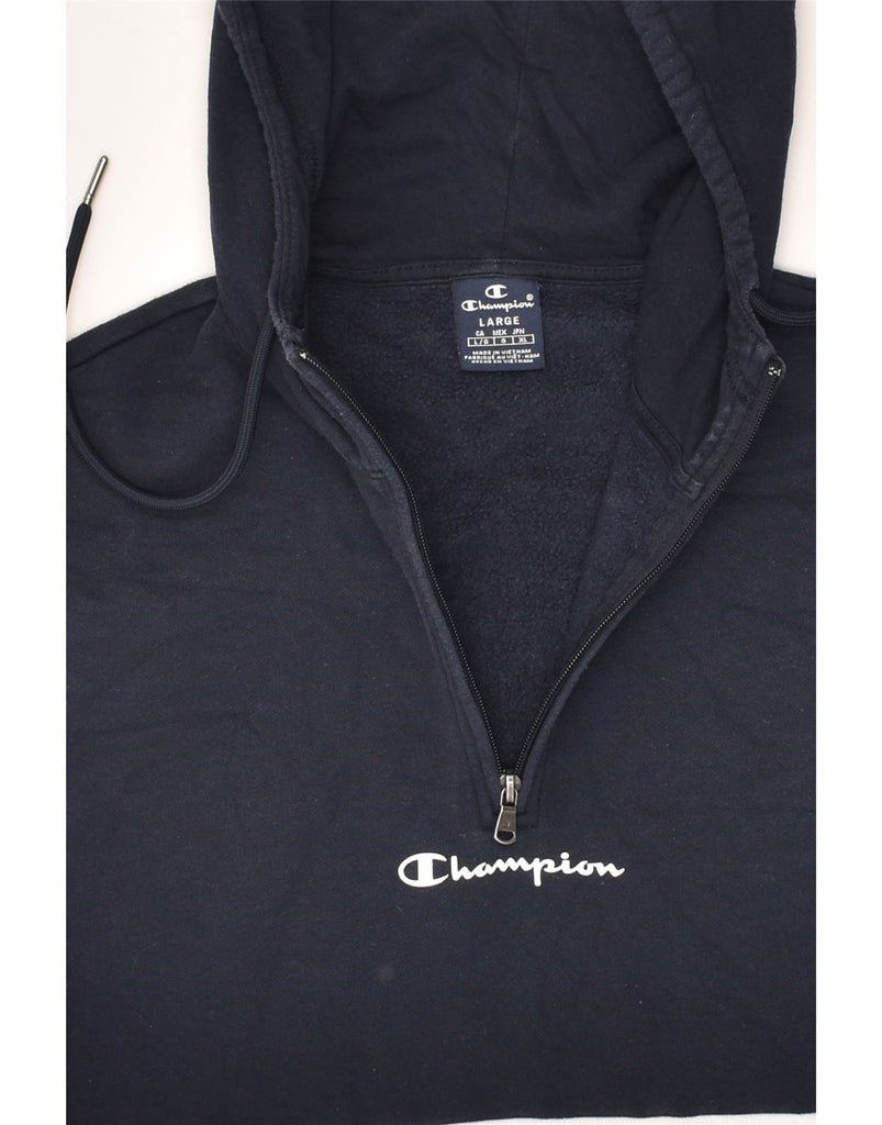 CHAMPION Mens Hoodie Jumper Large Navy Blue Colourblock Cotton | Vintage Champion | Thrift | Second-Hand Champion | Used Clothing | Messina Hembry 