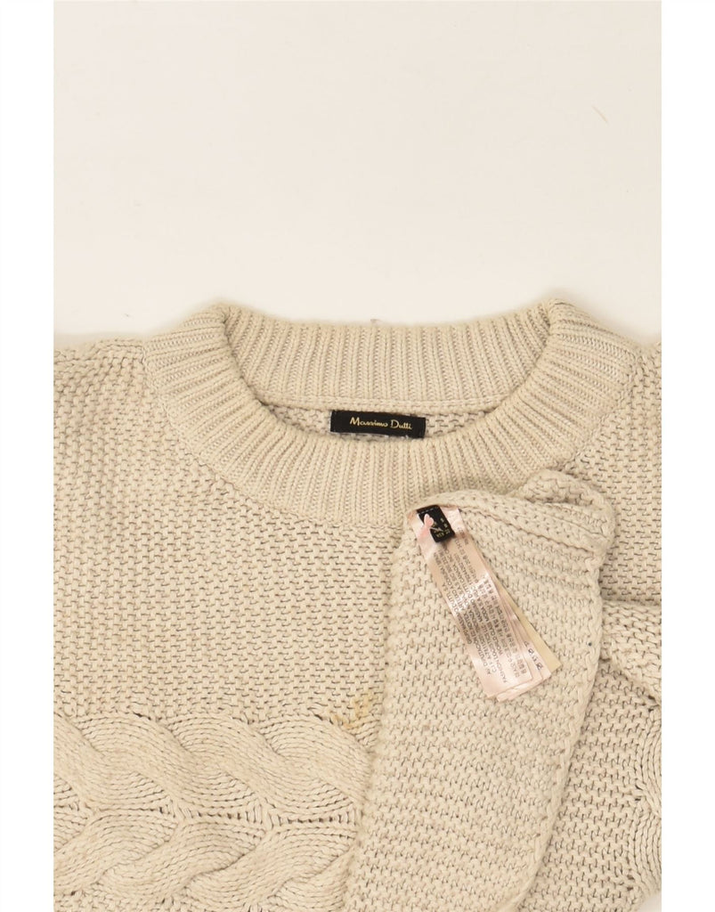 MASSIMO DUTTI Womens Crop Crew Neck Jumper Sweater UK 10 Small Beige | Vintage Massimo Dutti | Thrift | Second-Hand Massimo Dutti | Used Clothing | Messina Hembry 