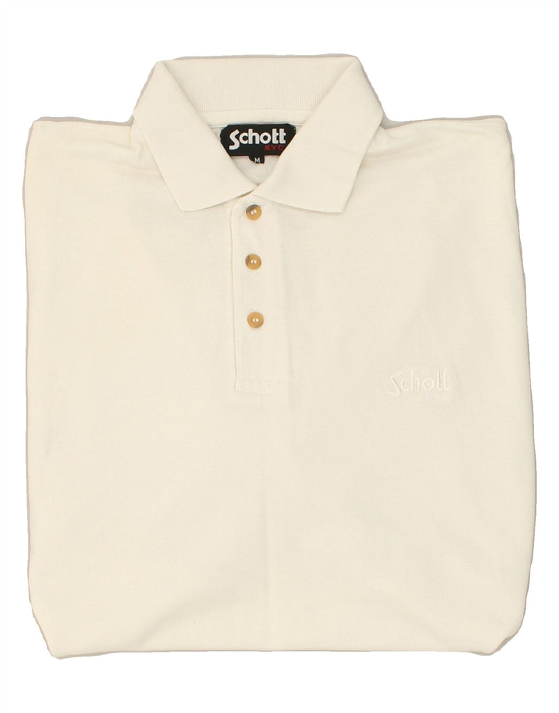 SCHOTT Mens Polo Shirt Medium White Cotton | Vintage Schott | Thrift | Second-Hand Schott | Used Clothing | Messina Hembry 