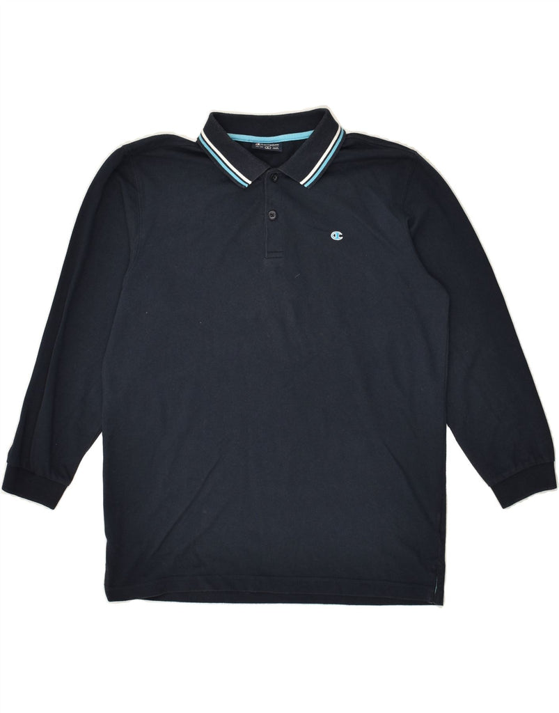 CHAMPION Boys Long Sleeve Polo Shirt 11-12 Years Large Navy Blue Cotton | Vintage Champion | Thrift | Second-Hand Champion | Used Clothing | Messina Hembry 