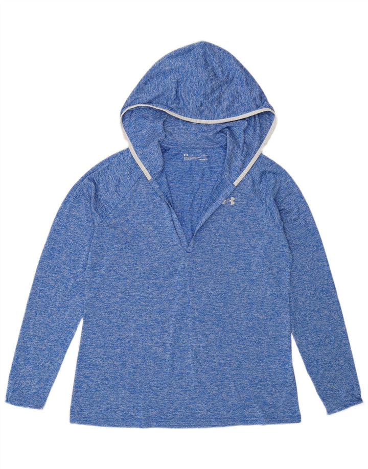 Under Armour Womens Hooded Top Long Sleeve UK 16 Large Blue Polyester