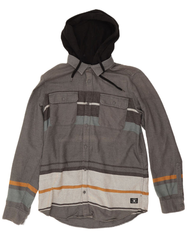 DC Mens Lumberjack Hooded Flannel Shirt Large Grey Striped Cotton