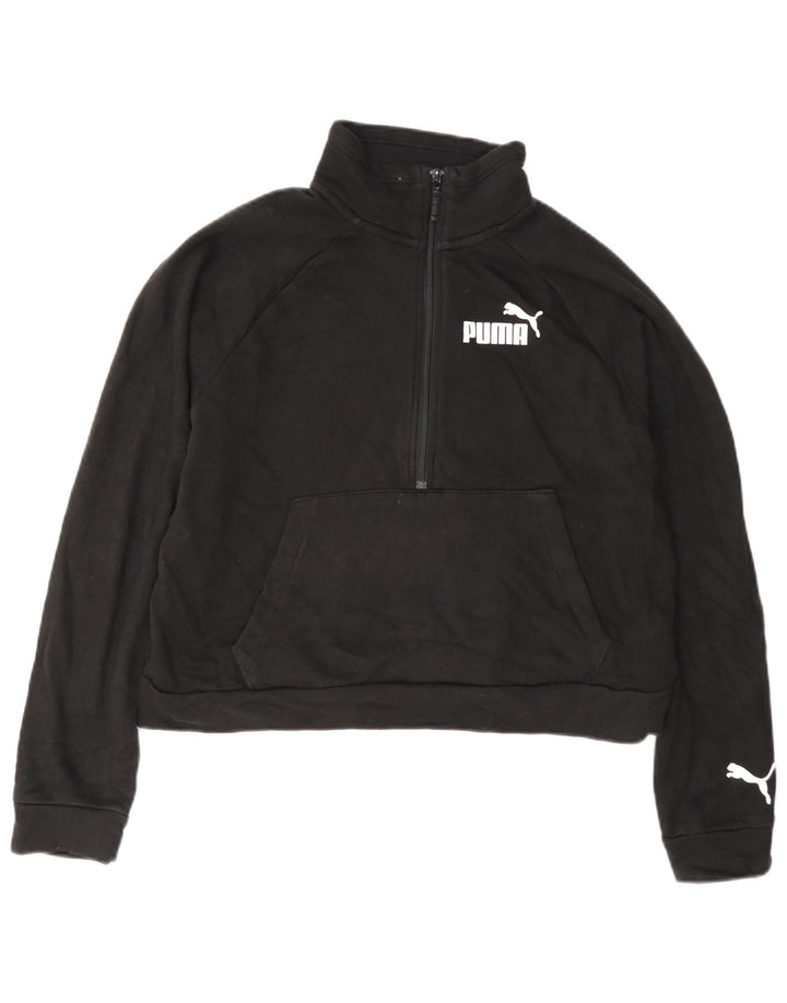 Puma Womens Crop Graphic Zip Neck Sweatshirt Jumper UK 14 Medium Black
