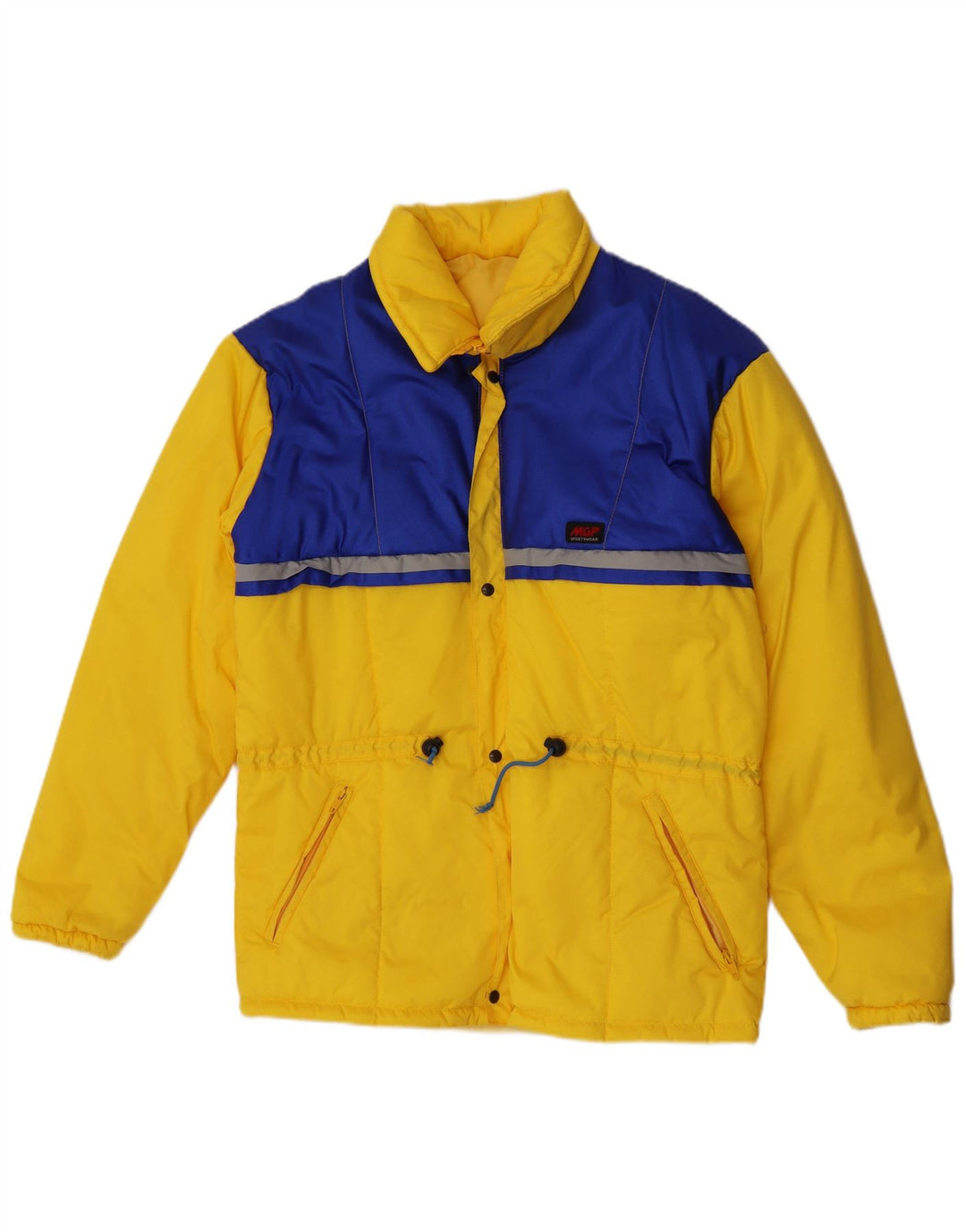 Vintage Mens Hooded Padded Jacket IT 48 Medium Yellow Colourblock Polyamide