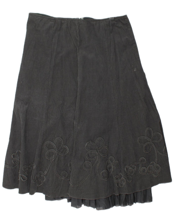 Marks & Spencer Womens Corduroy Skirt UK 16 Large W34  Khaki Floral Cotton
