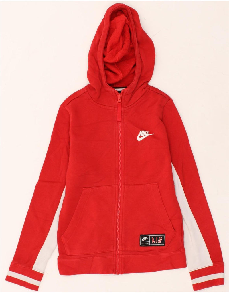 NIKE Boys Zip Hoodie Sweater 8-9 Years Small Red Colourblock Cotton | Vintage Nike | Thrift | Second-Hand Nike | Used Clothing | Messina Hembry 