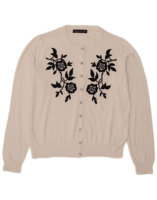 Marks & Spencer Womens Cardigan Sweater UK 14 Large  White Floral Viscose