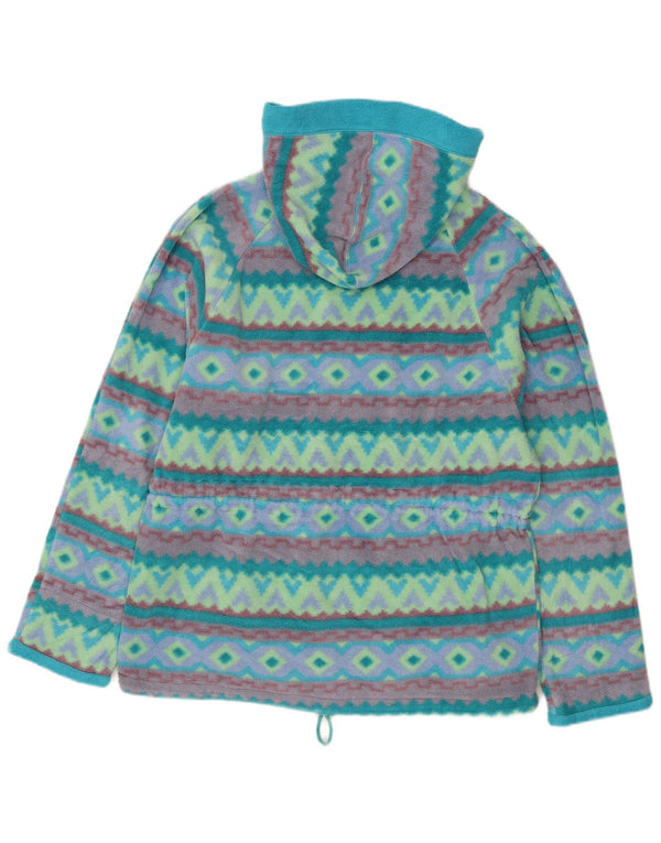 Polartec Womens Hooded Fleece Jumper UK 14 Medium Turquoise Geometric