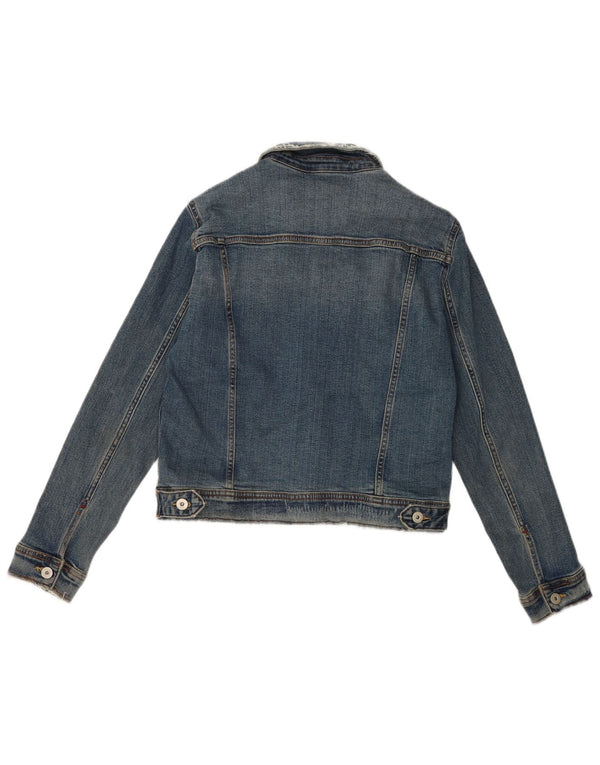 Zara Womens Crop Denim Jacket UK 16 Large Blue Cotton