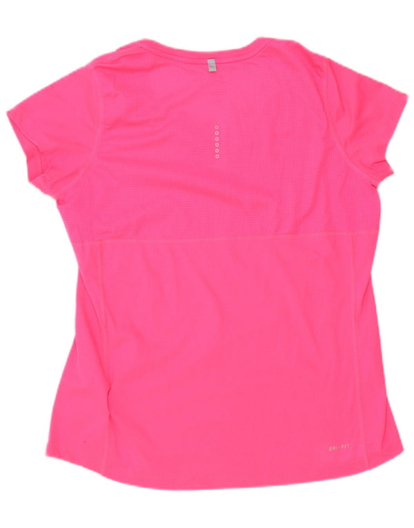 Nike Womens Dri Fit T-Shirt Top UK 14 Large Pink Polyester